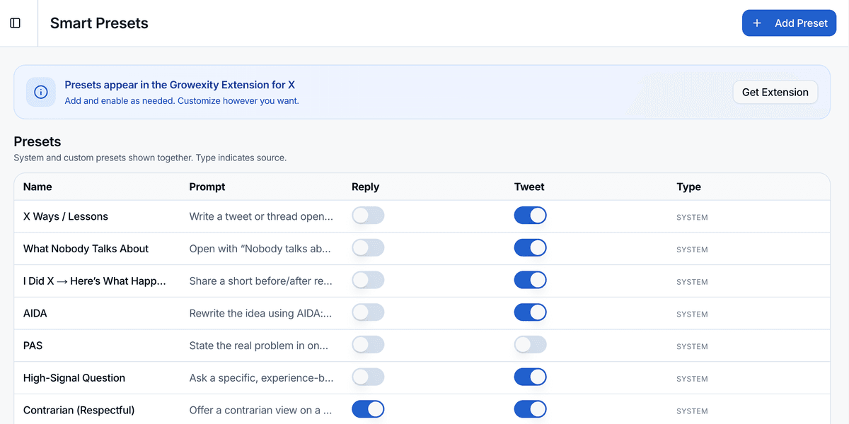 Smart Presets Interface