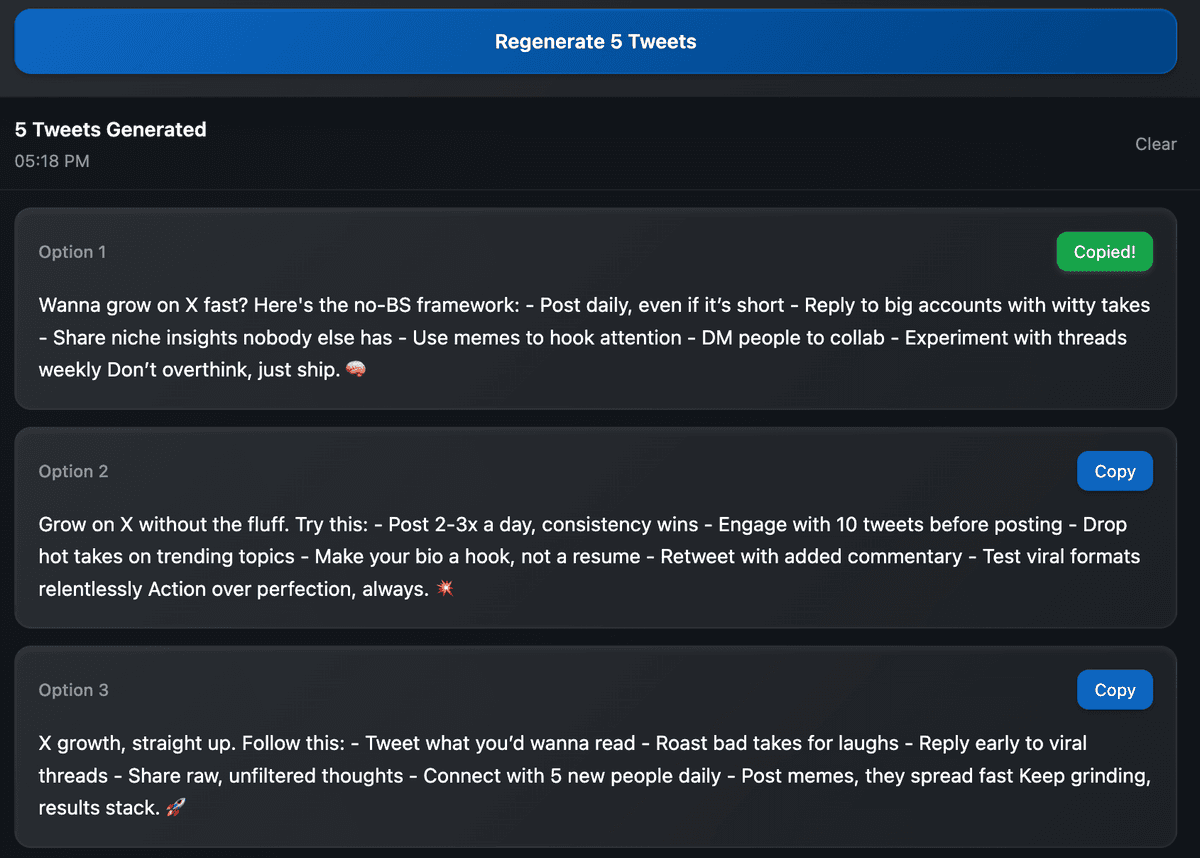 Multiple Variations Interface